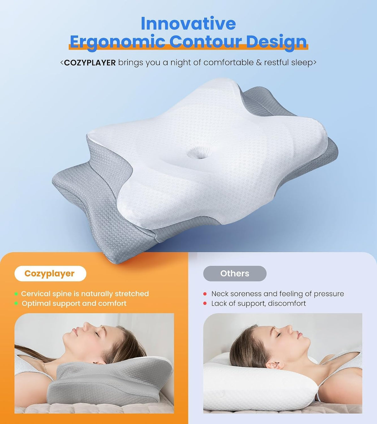 Ultra Pain Relief Cooling Pillow for Neck Support, Adjustable Cervical Pillow Cozy Sleeping, Odorless Ergonomic Contour Memory Foam Pillows, Orthopedic Bed Pillow for Side Back Stomach Sleeper : Home & Kitchen
